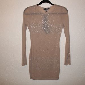 NWT Rhinestone Nude Mesh Dress